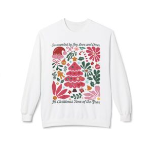 Surrounded By Joy Love and Cheer Fleece Sweatshirt, Cozy Crewneck, Inspirational Gift, Faith-Based Apparel, Unisex Pullover for All Occasions
