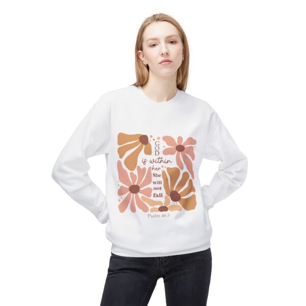 God Is Within Her Fleece Sweatshirt, Cozy Crewneck, Inspirational Gift, Faith-Based Apparel, Unisex Pullover for All Occasions - Image 3