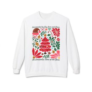 Surrounded by Joy, Love & Cheer Christmas Sweatshirt – Pink Tree & Retro Icons
