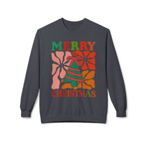 Merry Christmas Retro Bow Tree Sweatshirt – Groovy Floral Background