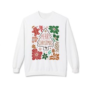 Merry Christmas Retro Holiday Sweatshirt – Tree Frame & Festive Icons
