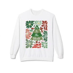 Joy to the World Retro Christian Christmas Sweatshirt – Floral Tree & Cross
