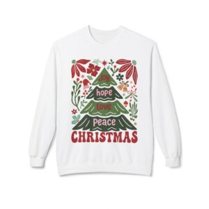Joy Hope Love Peace Christmas Tree Retro Sweatshirt – Holiday Hand-Lettered