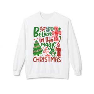 Believe in the Magic of Christmas Christian Sweatshirt - Red & Green Cross Design
